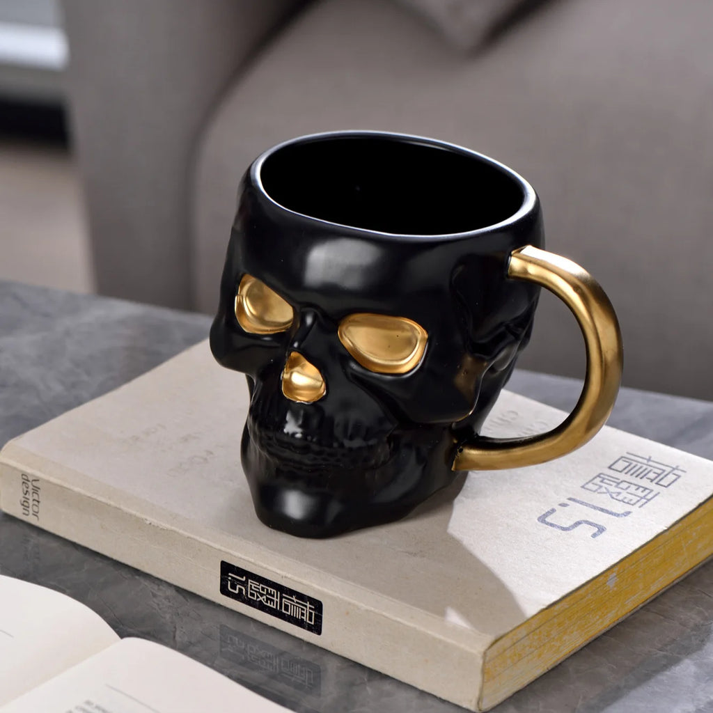Gothic Novelty Skull Mug with Gold Handles
