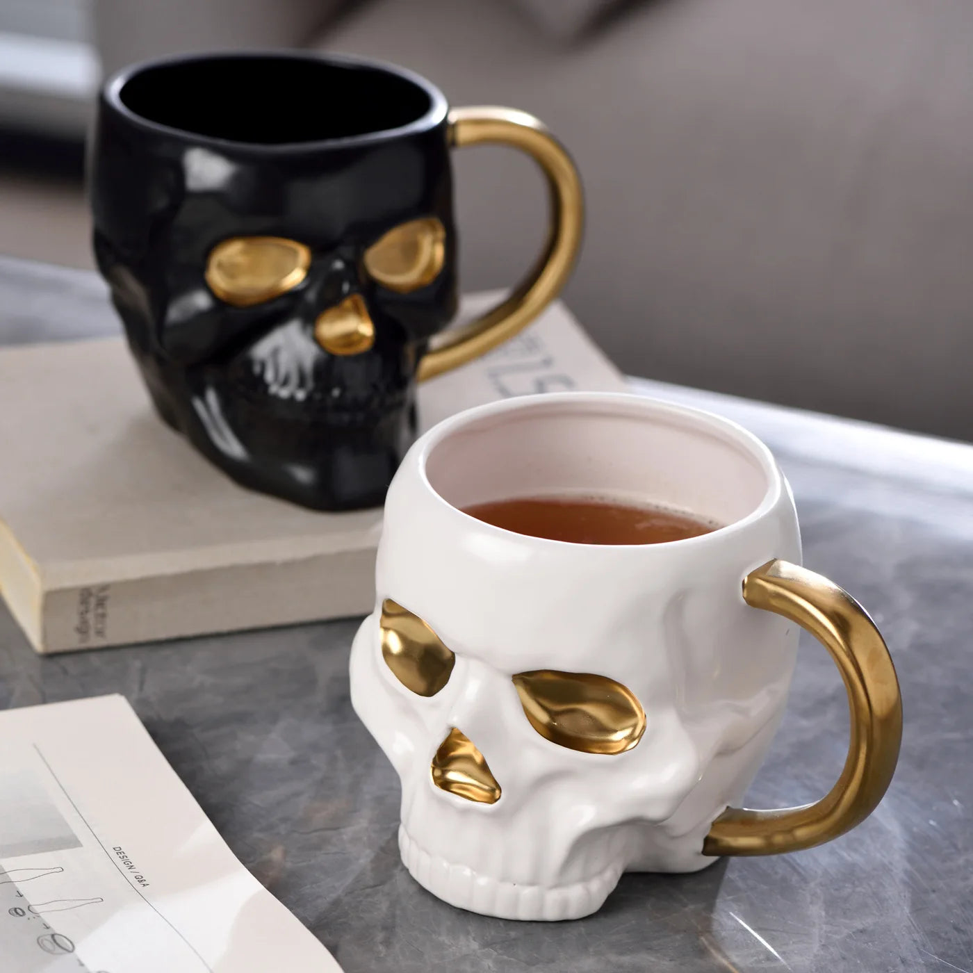 Gothic Novelty Skull Mug with Gold Handles